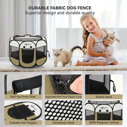 Siedihit Dog Cat Playpen, Puppy Pet Playpen Indoor for Small Dog Crate Tent Cage Outdoor, Portable Pop Up Dogs Enclosure Kennel with Carrying Case for Dogs/Cats/Rabbits(Grey, Small