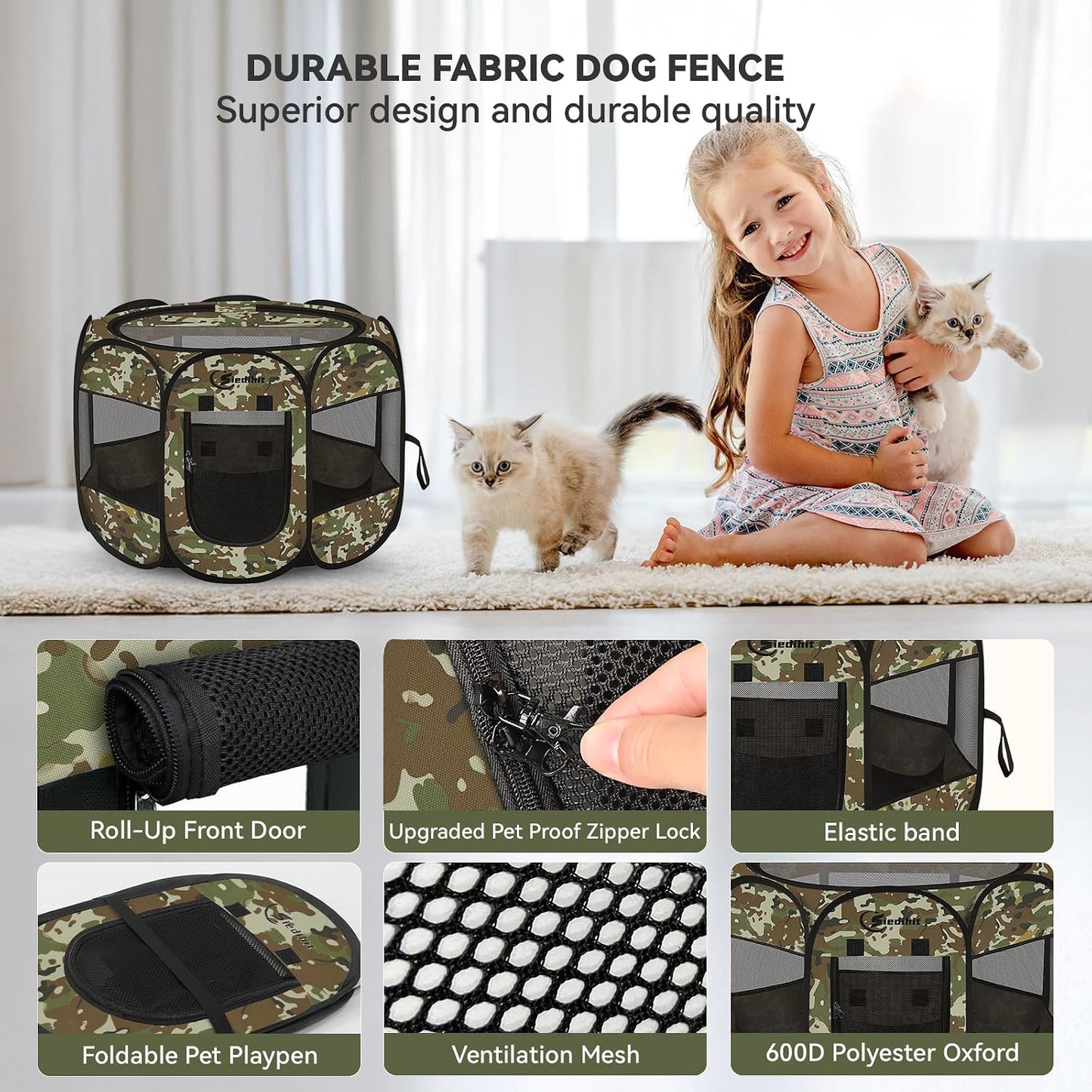 Siedihit Dog Cat Playpen, Puppy Pet Playpen Indoor for Small Dog Crate Tent Cage Outdoor, Portable Pop Up Dogs Enclosure Kennel with Carrying Case for Dogs/Cats/Rabbits(Grey, Small