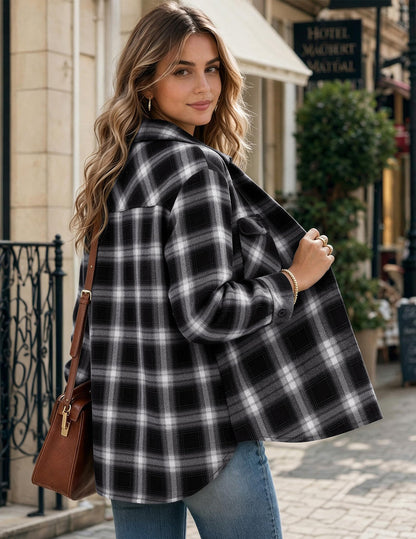 Zeagoo Flannel Shirt Women Plaid Button Down Shackets Long Sleeve Fall Tops | Cotton Brushed Flannel Shirts Lightweight Loose Fit Blouse Business Casual Office Outfits 2026 Fashion Summer Western Clothes