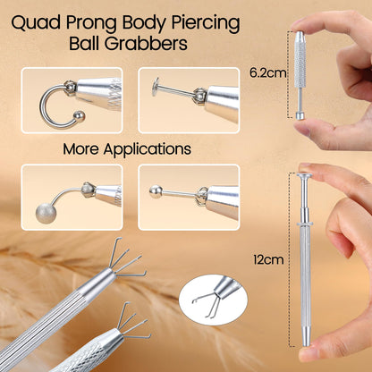 GEMQUEEN Piercing Taper Ball Grabber Tool for Changing Jewelry - 14G 16G 18G 20G Stainless Steel Flat Back Earrings Applicator Tool Threadless Insertion Pin Thread Body Piercing Kit for Ear Nose Lip