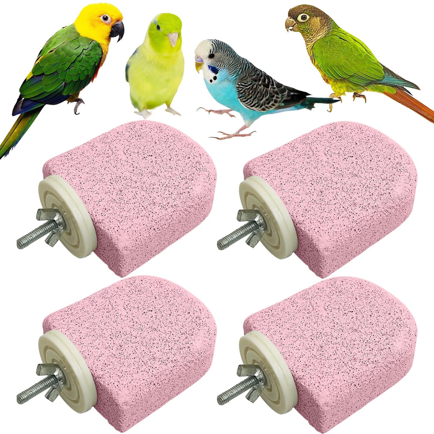 PINVNBY 4 PCS Bird Perch Stands Parrot Calcium Perch Beak Grinding Stone Foot Claws Trimmer Parakeet Platform Parrot Chewing Toys for Small Medium Cockatiel Conure Lovebird Finch