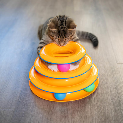 Catstages Tower of Tracks Cat Toy – 3-Level Track Tower with 6 Balls, Interactive Cat Toy for Indoor Enrichment