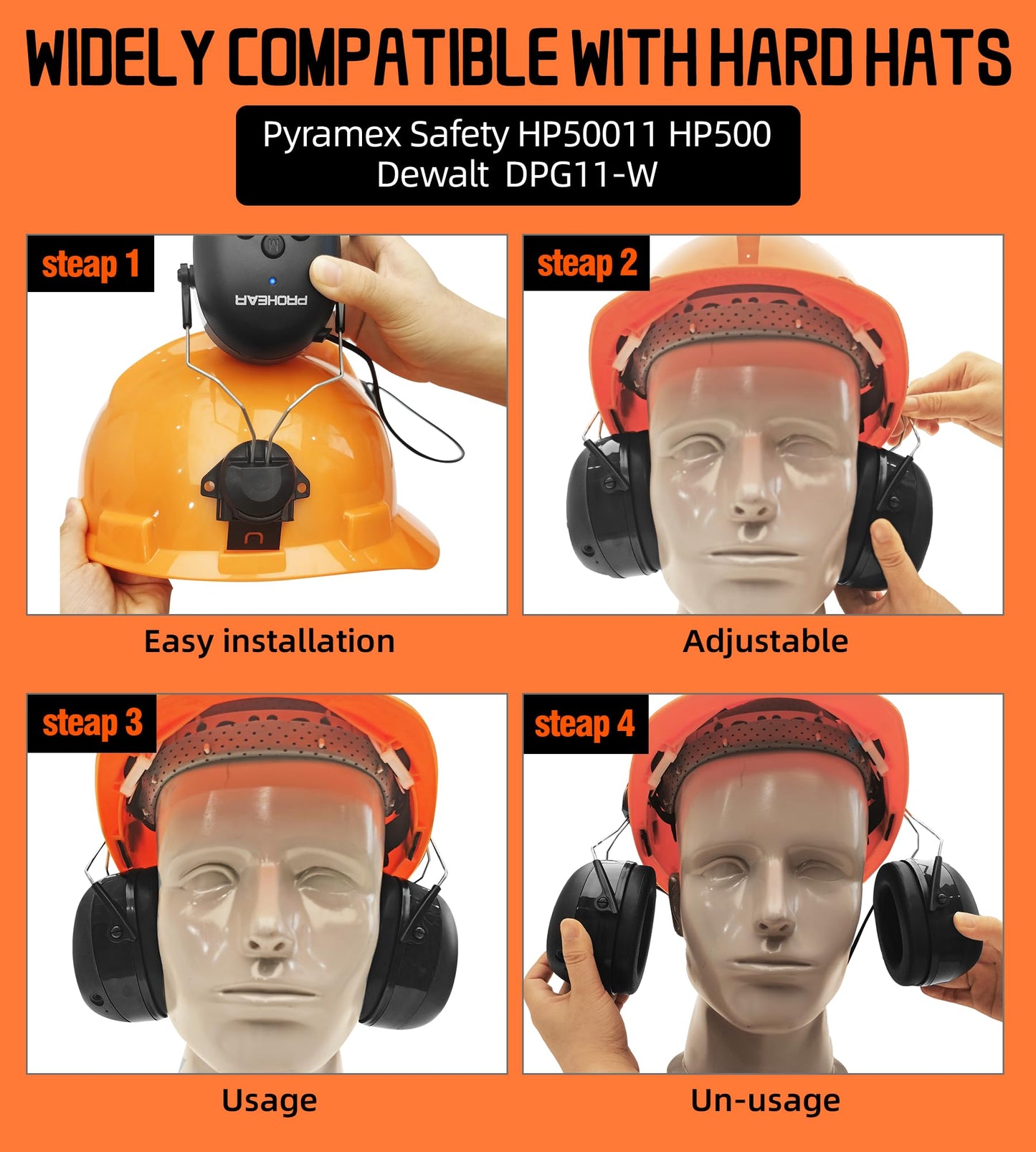 PROHEAR 037 Bluetooth 6.0 Hearing Protection Headphones with Rechargeable 1500mAh Battery, 30dB SNR Safety Noise Reduction Ear Muffs 120H Playtime for Mowing, Workshops, Snowblowing - Black