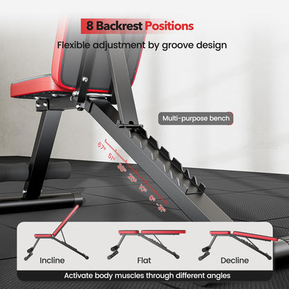NICEPEOPLE Adjustable Weight Bench for Home Gym, 660LBS Capacity Workout Bench with 8 Backrests for Chest Shoulders Arms, Compact and Foldable Strength Bench for Small Space Apartment Room