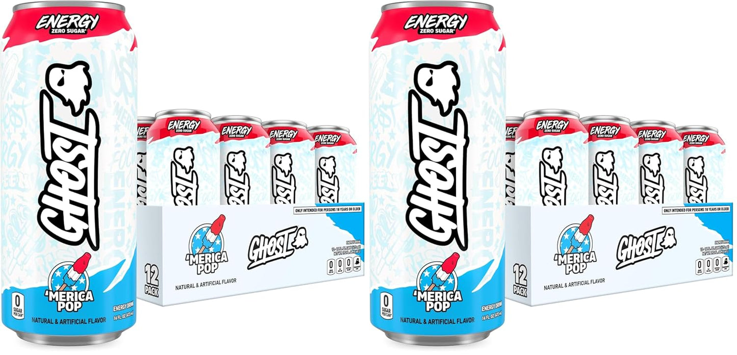 GHOST Energy Drink, Zero Sugars, 12-Pack, Cherry Limeade, 16oz | Energy & Focus Pre Workout Drink, No Artificial Colors, Gluten-Free, Vegan - 200MG Natural Caffeine, L-Carnitine, Taurine
