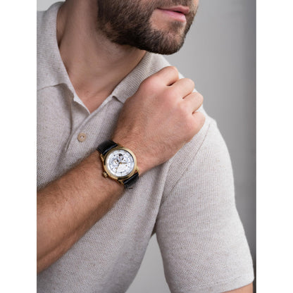 Bulova Men's Classic Sutton 4-Hand Automatic Watch, 24-Hour Sub Dial, Open Aperture, Self-Winding, Exhibition Caseback, Double Curved Mineral Crystal, Luminous Hands, 42mm