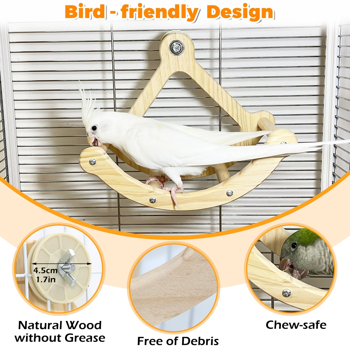Bird Perch Toy, Interactive Rocking Parakeet Toys and Perches, Wooden Exercise Wheel Cockatiel Toys, Intelligence Puzzle Birds Enrichment Toy for Parrot, Bird Cage Accessories Perch for Budgies Conure