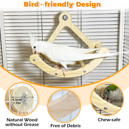 Bird Perch Toy, Interactive Rocking Parakeet Toys and Perches, Wooden Exercise Wheel Cockatiel Toys, Intelligence Puzzle Birds Enrichment Toy for Parrot, Bird Cage Accessories Perch for Budgies Conure
