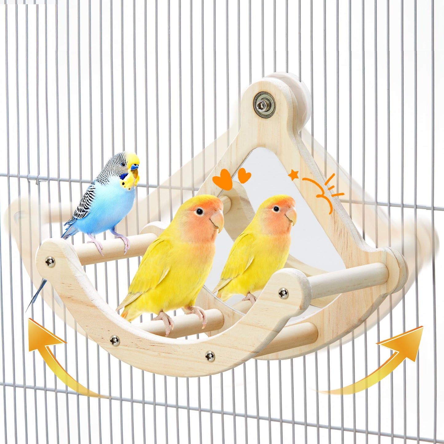 Bird Perch Toy, Interactive Rocking Parakeet Toys and Perches, Wooden Exercise Wheel Cockatiel Toys, Intelligence Puzzle Birds Enrichment Toy for Parrot, Bird Cage Accessories Perch for Budgies Conure