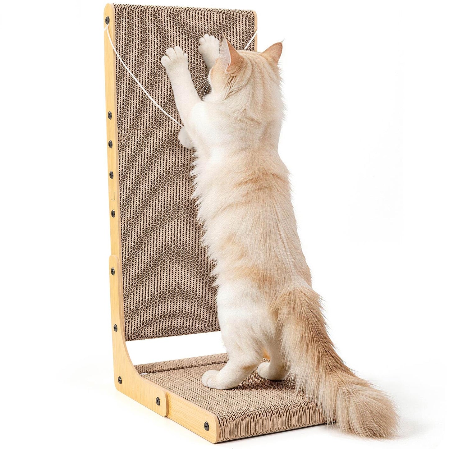 Value 2-Pack 23.6 Inch L-Shaped Cardboard Cat Scratcher, Dual Use (Vert/Horiz) Scratch Pad with Toy Balls, Wall-Mountable Furniture Protector Cat Scratchers for Indoor Cats
