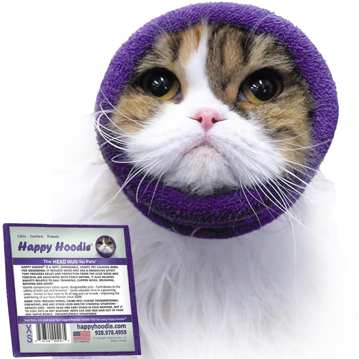 Happy Hoodie The Original Dog & Cat Calming Band - American Brand - Anxiety Relief/Noise Protection - Grooming - Thunder - Fireworks (Large, Black) - Since 2008