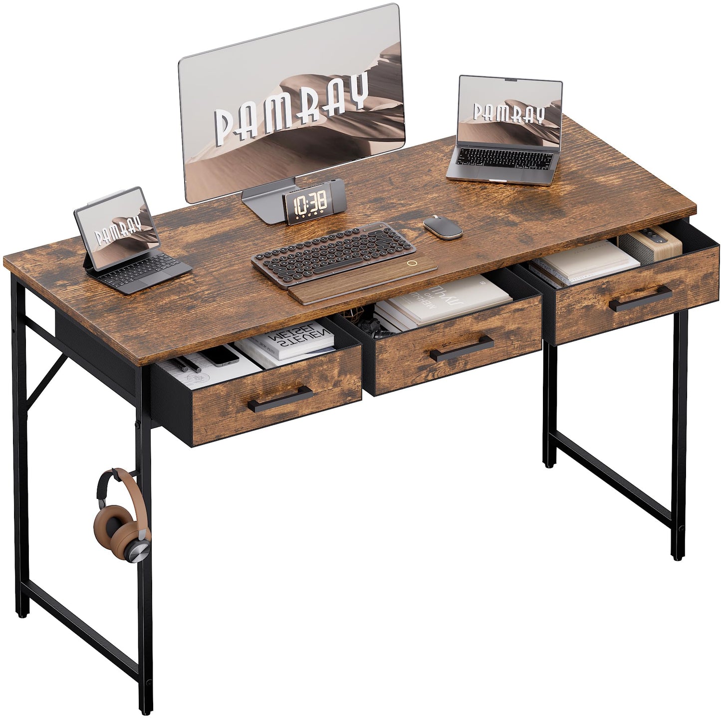 Pamray 32 Inch Small Computer Desk with 2 Drawers for Bedroom Study Writing Home Office Table for Small Spaces White