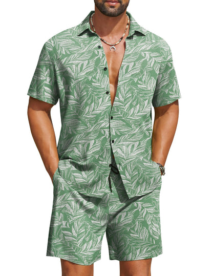 COOFANDY Men's Hawaiian Matching Set Summer Beach 2 Piece Outfits Flower Button Down Shirts and Shorts Vacation Outfits