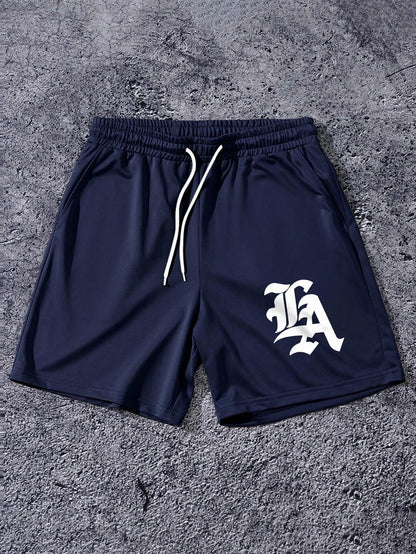 QJQ Men's Letter Graphic Drawstring Waist Shorts Summer Casual Workout Athletic Gym Track Shorts Streetwear