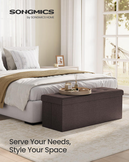 SONGMICS MAZIE Collection - 30 Inches Folding Storage Ottoman Bench, Ottoman Foot Rest, End of Bed Bench, Storage Chest, Load 660 lb, for Living Room, Bedroom, Entryway, Dark Gray ULSF47K