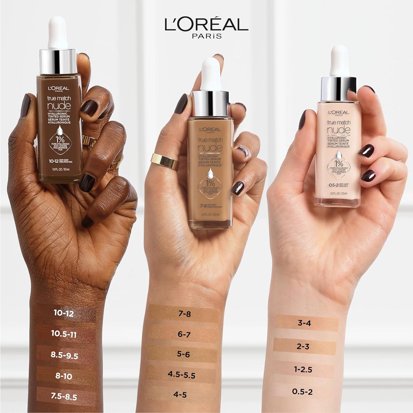 L'Oreal Paris True Match Nude Hyaluronic Tinted Serum Foundation with 1% Hyaluronic acid, Deep 8-10, 1 fl. oz. (Pack of 2)