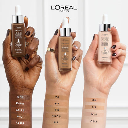 L'Oreal Paris True Match Nude Hyaluronic Tinted Serum Foundation with 1% Hyaluronic acid, Deep 8-10, 1 fl. oz. (Pack of 2)