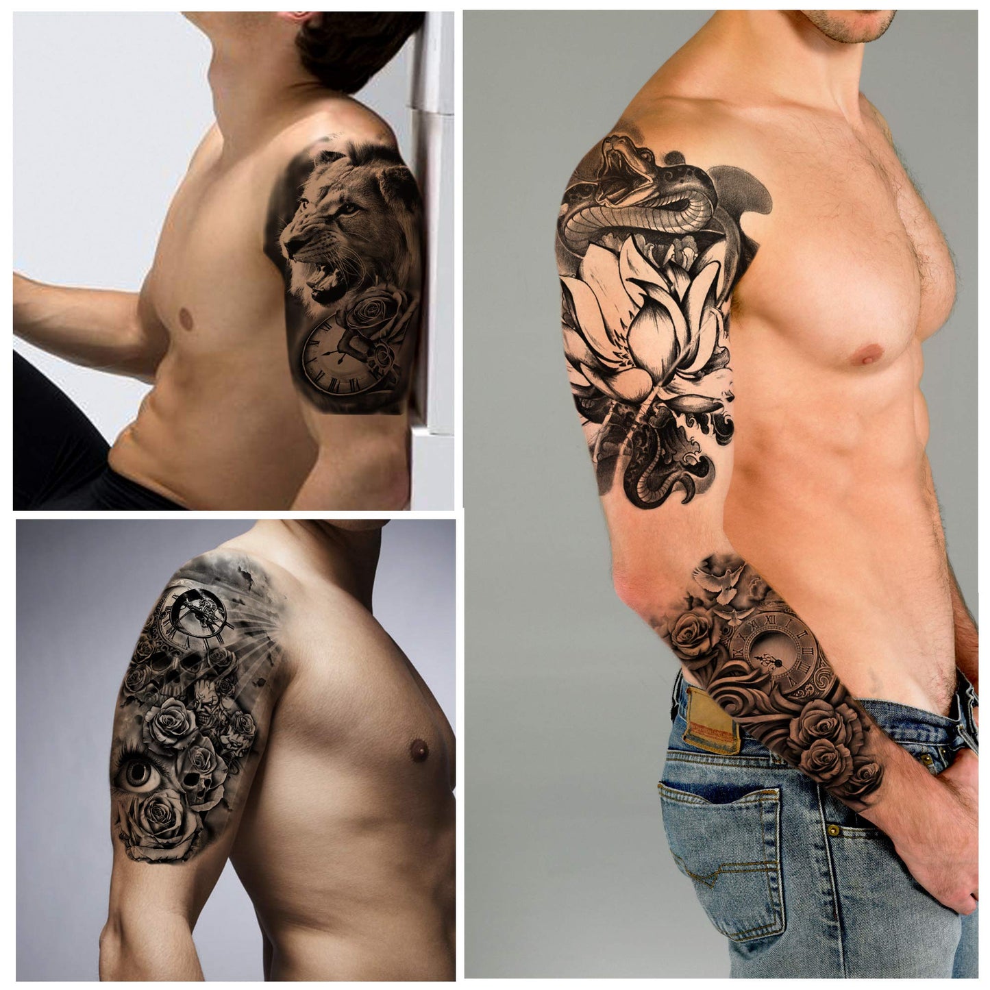 Yazhiji 36 Sheets Temporary Tattoos Stickers, 12 Sheets Fake Body Arm Chest Shoulder Tattoos for Men or Women with 24 PCS Tiny Black Tattoos