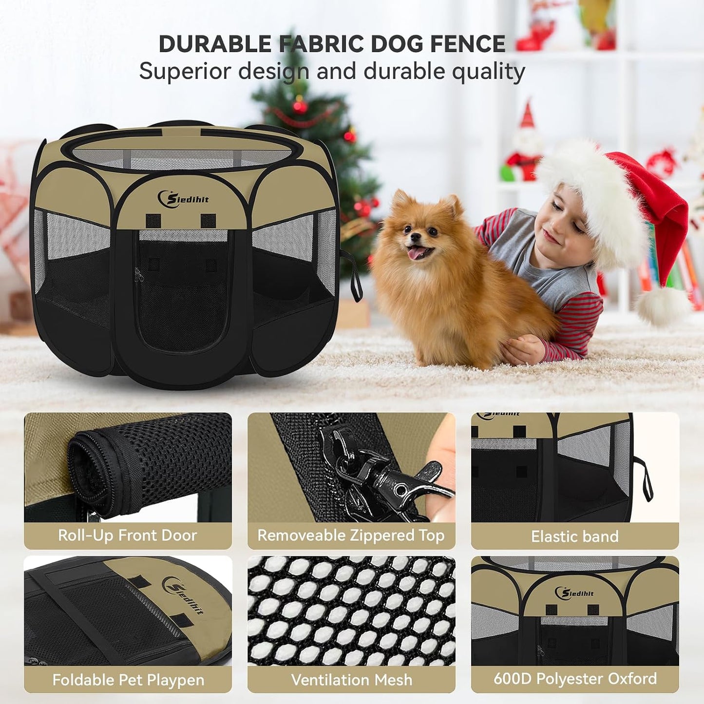 Siedihit Dog Cat Playpen, Puppy Pet Playpen Indoor for Small Dog Crate Tent Cage Outdoor, Portable Pop Up Dogs Enclosure Kennel with Carrying Case for Dogs/Cats/Rabbits(Grey, Small
