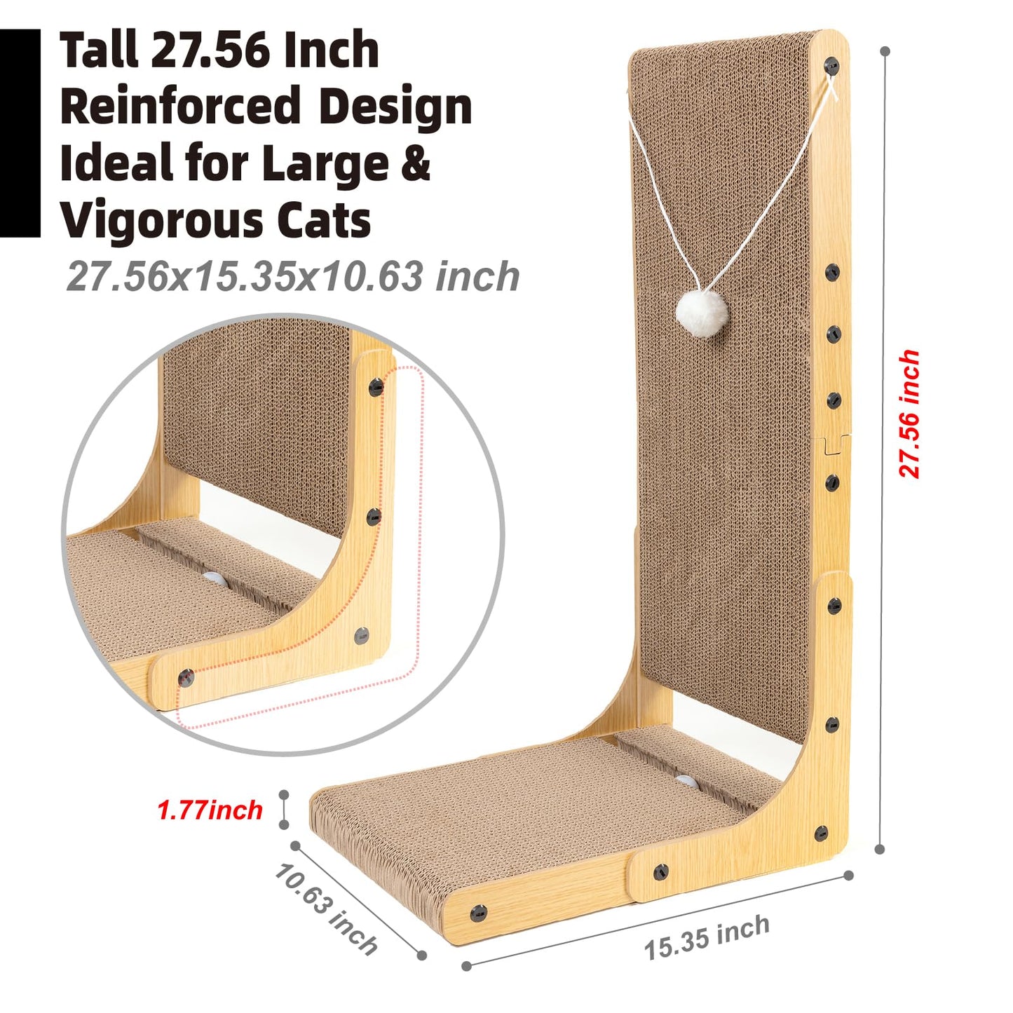 Value 2-Pack 23.6 Inch L-Shaped Cardboard Cat Scratcher, Dual Use (Vert/Horiz) Scratch Pad with Toy Balls, Wall-Mountable Furniture Protector Cat Scratchers for Indoor Cats