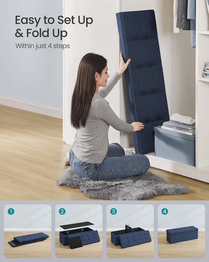 SONGMICS MAZIE Collection - 30 Inches Folding Storage Ottoman Bench, Ottoman Foot Rest, End of Bed Bench, Storage Chest, Load 660 lb, for Living Room, Bedroom, Entryway, Dark Gray ULSF47K