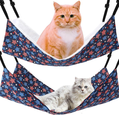Admaison Cat Hammock for Cage Hanging Reversible 2Pack,Pet Hammock Bed Adjustable,Soft Sleeping Hammock for Cats,Ferret,Puppy,Rabbits,Small Animals (M, CAT)