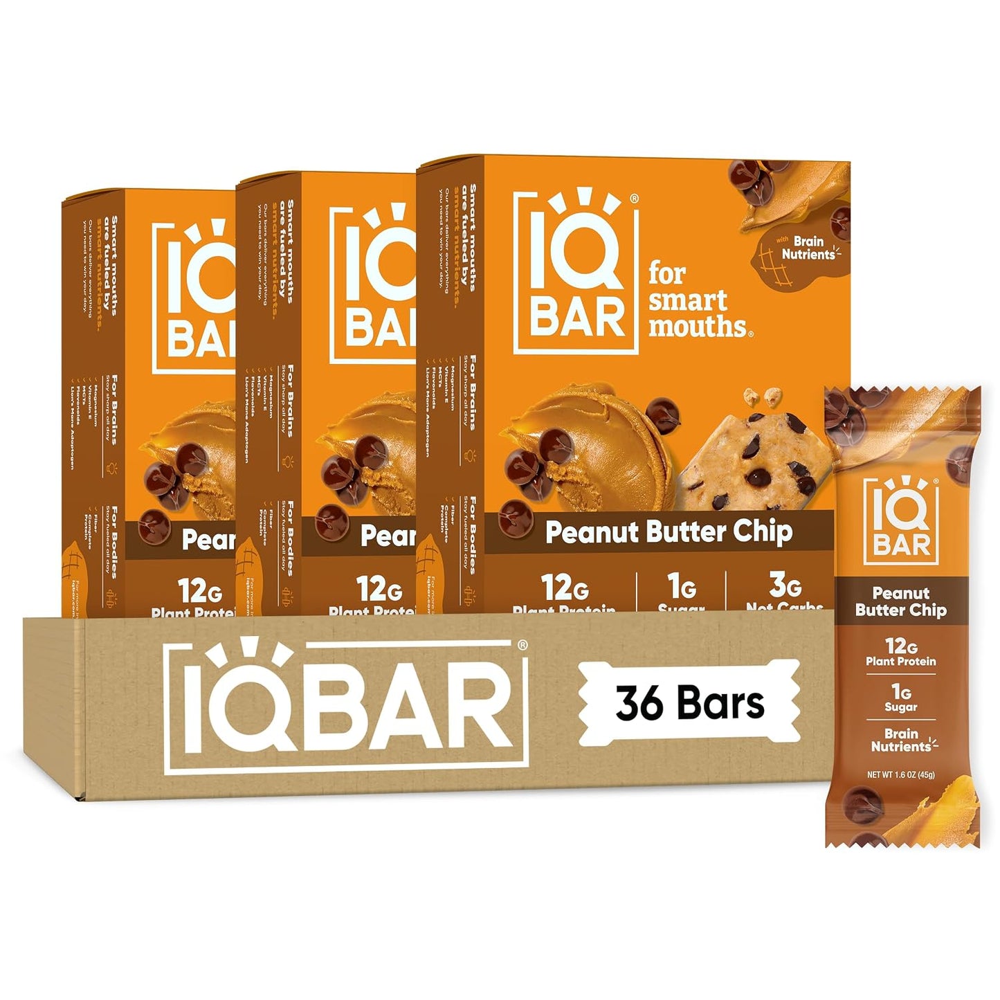 IQBAR Clean Plant Protein Bars, Almond Butter Chip 12-Count | Protein Snack | High Fiber, High Protein, Low Sugar, Clean Label Project Certified | Gluten Free, Dairy Free, Vegan, Keto, Soy Free