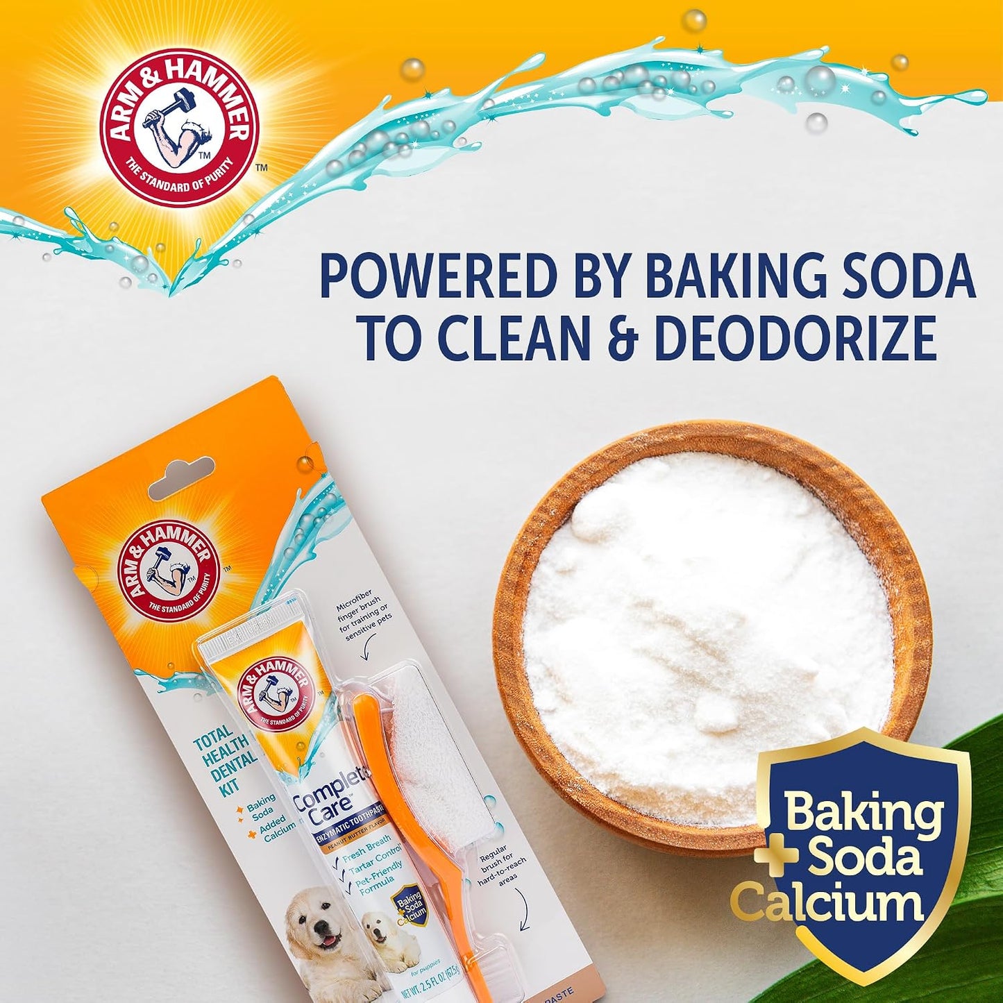 Arm & Hammer Complete Care Dog Dental Kit with Enzymatic Dog Toothpaste, Toothbrush and Finger Brush, Baking Soda and Calcium Formula for Plaque Tartar Control, Chicken Flavor, 2.5 Oz