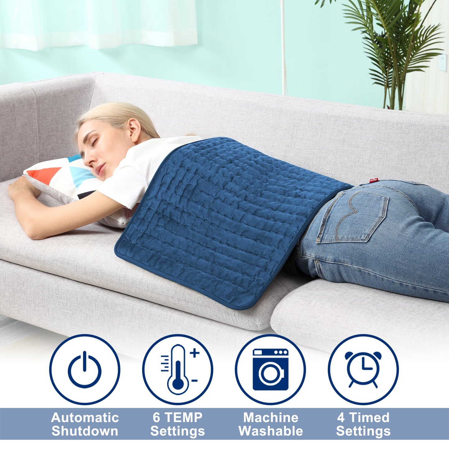 Electric Heating pad with 6 Heat Settings, Auto Shut Off, Dry Electric Heating for Back Neck Knee Arms Legs Shoulder Heat Pads for Christmas Birthday Father Mother's Day (24"X12", Gray Green)