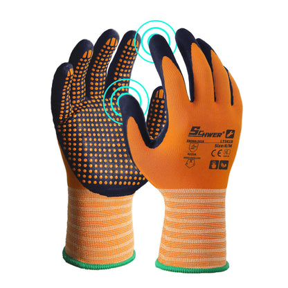 Schwer 3/6/12 Pairs Safety Work Gloves with Certified Level 6 Abrasion Resistance, Gardening Gloves with MicroDot Grip, Touchscreen, General A1 Cut Resistant Glove MicroFoam Nitrile Coated, LT5619, L
