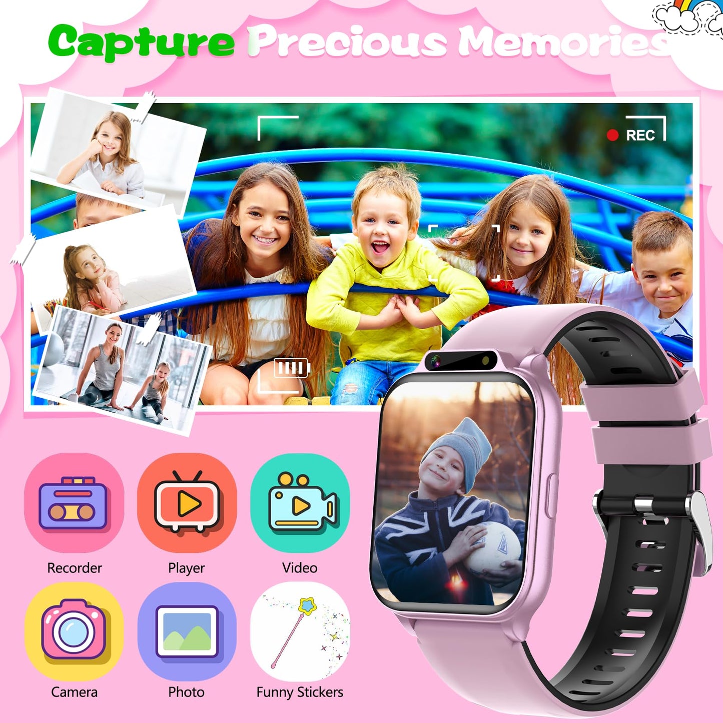 Smart Watch for Kids, 1.85" Fitness Tracker with Heart Rate, Sleep Monitor, IP68 Waterproof Smartwatches with Video Music, Pedometer, Game, NO APP/Phone, Gift for Boys Girls. (Classic, Black)