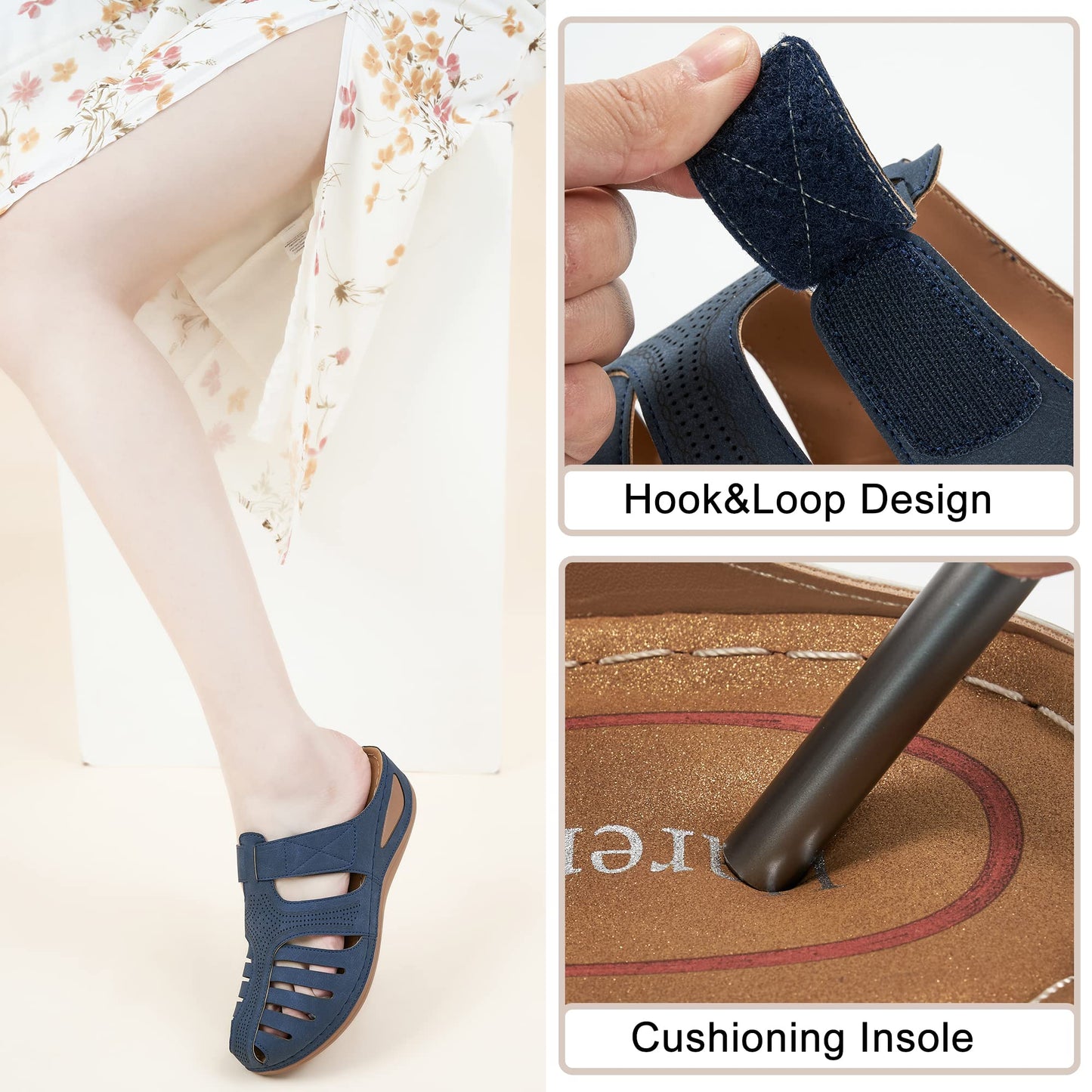 HARENCE Clogs for Women Mules Shoes: Comfortable Dressy Closed Toe Platform Sandals 2026 Summer Casual Adjustable Slip On Walking Wedges