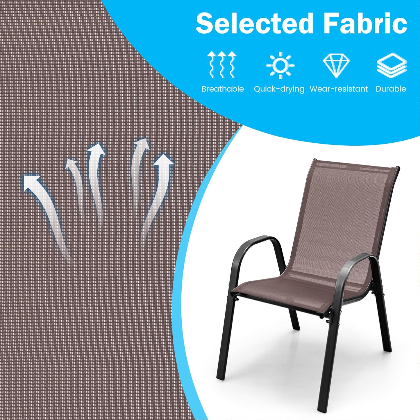 Tangkula Patio Dining Chairs Set of 4, Outdoor Stackable All Weather Heavy Duty Dining Chairs Set with Armrests, Support 330 LBS, for Poolside, Backyard, Garden, Deck, Front Porch (Brown)