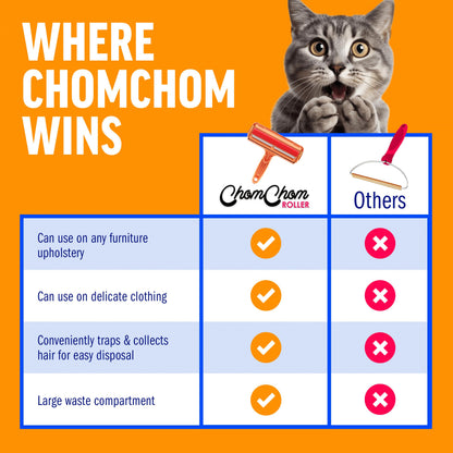 ChomChom Roller Pet Hair Remover – Original Size Reusable Lint Roller for Cat & Dog Hair on Furniture, Couch, Carpet, Car, Rugs & Bedding – Portable, Eco-Friendly (Black)