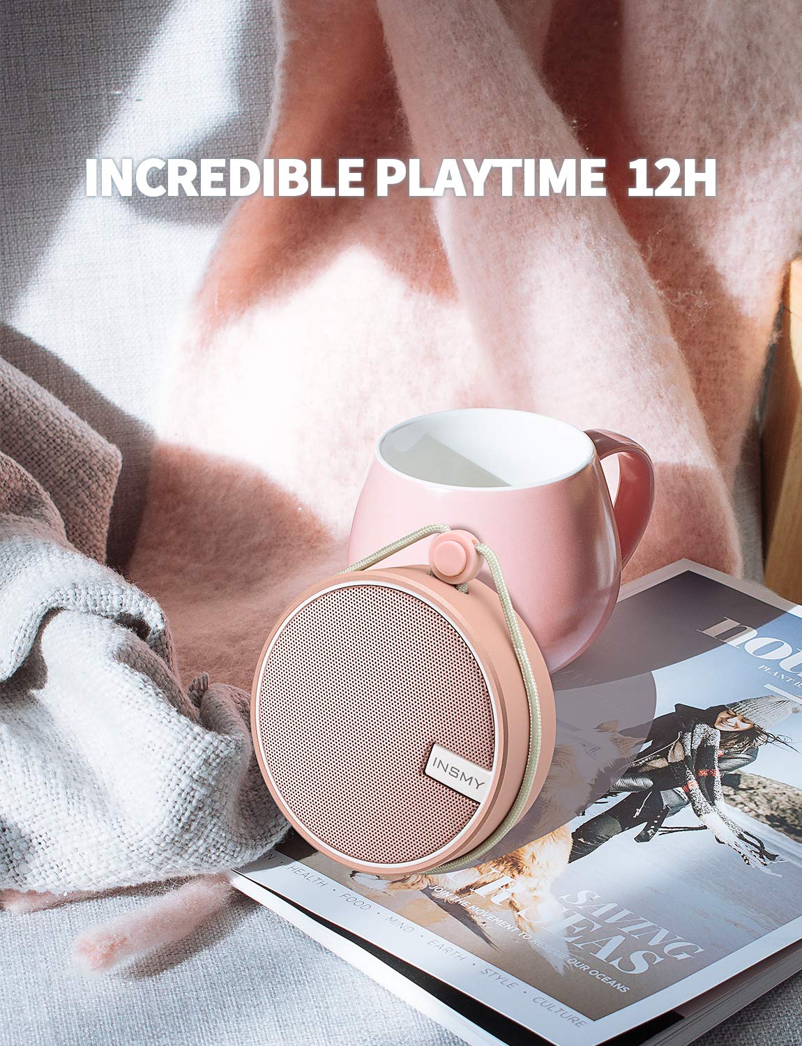 INSMY C12 IPX7 Waterproof Shower Bluetooth Speaker, Portable Small Speaker, Speakers Bluetooth Wireless Loud Clear Sound Support TF Card Suction Cup for Kayak Canoe Beach Gift (Black)
