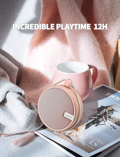 INSMY C12 IPX7 Waterproof Shower Bluetooth Speaker, Portable Small Speaker, Speakers Bluetooth Wireless Loud Clear Sound Support TF Card Suction Cup for Kayak Canoe Beach Gift (Black)
