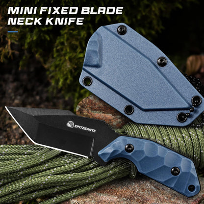 Neck Knife with Sheath and Necklace X-TAN-K, Horizontal Carry Knife with Full Tang Tanto 5Cr14MoV Steel Blade, Khaki ABS Handle, EDC, Outdoor, Camping & Hiking