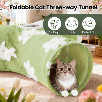 Tempcore Pet Cat Tunnel Tube Toys 3 Way Collapsible, Tunnels for Indoor Cats, Interactive Tube with Teaser Wand, Peek Holes & Hanging Ball, Black & Blue