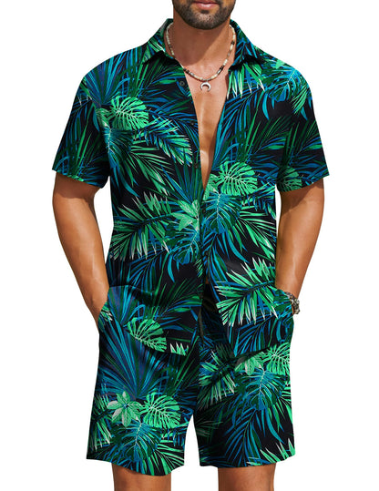 COOFANDY Men's Hawaiian Matching Set Summer Beach 2 Piece Outfits Flower Button Down Shirts and Shorts Vacation Outfits