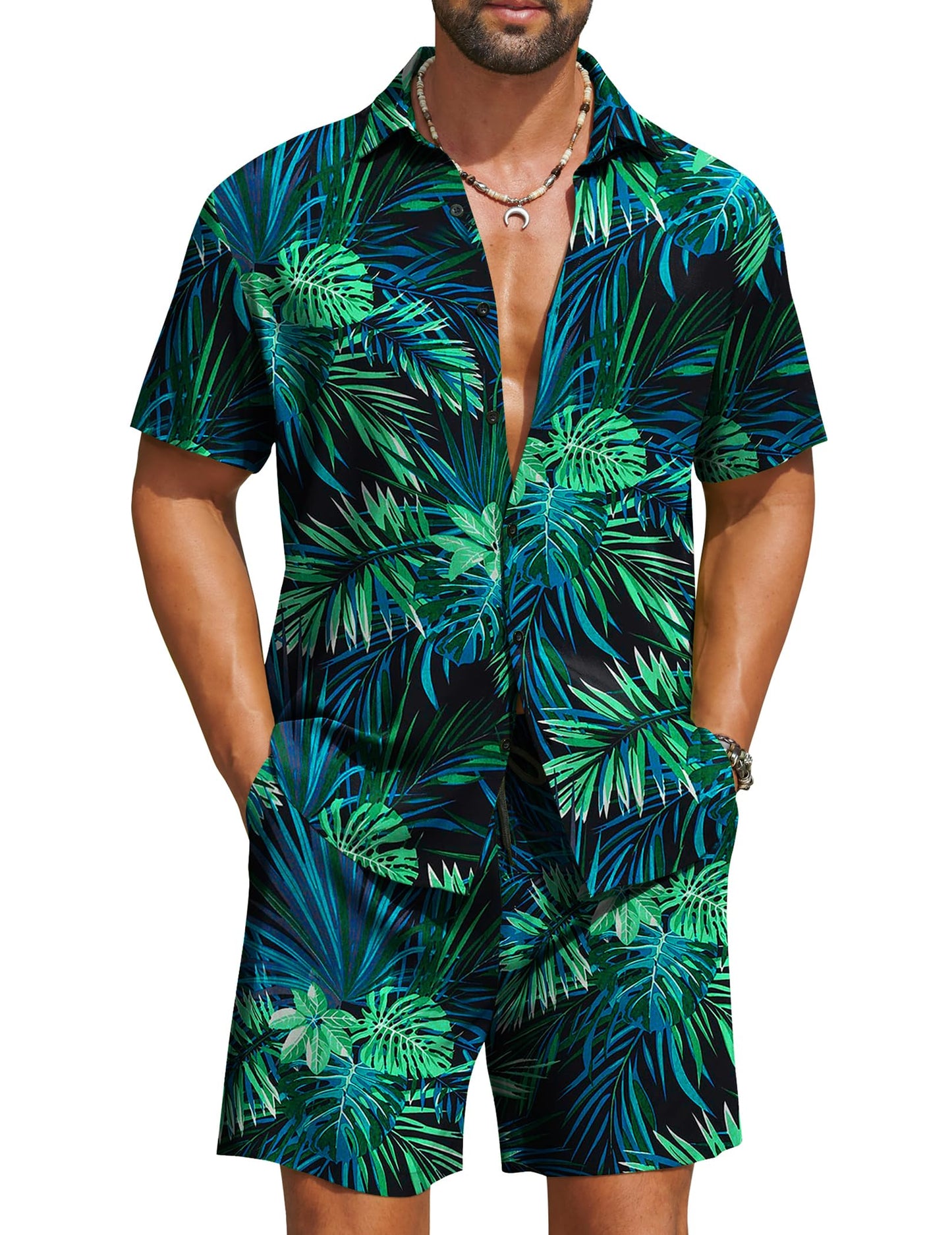 COOFANDY Men's Hawaiian Matching Set Summer Beach 2 Piece Outfits Flower Button Down Shirts and Shorts Vacation Outfits