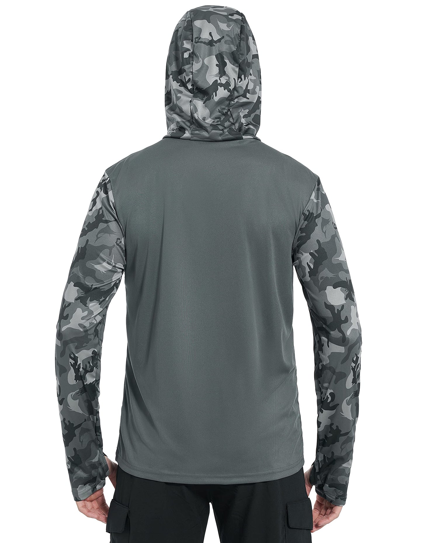 FISHEAL Men's Performance Fishing Hoodie Shirt - UPF 50+ UV Sun Protection Long Sleeve Shirts with Mesh Face Mask