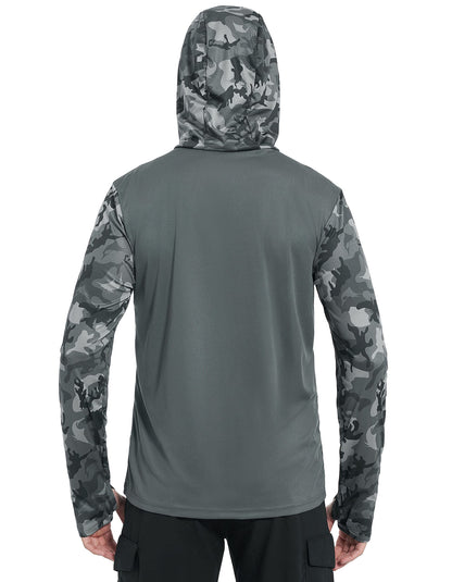 FISHEAL Men's Performance Fishing Hoodie Shirt - UPF 50+ UV Sun Protection Long Sleeve Shirts with Mesh Face Mask