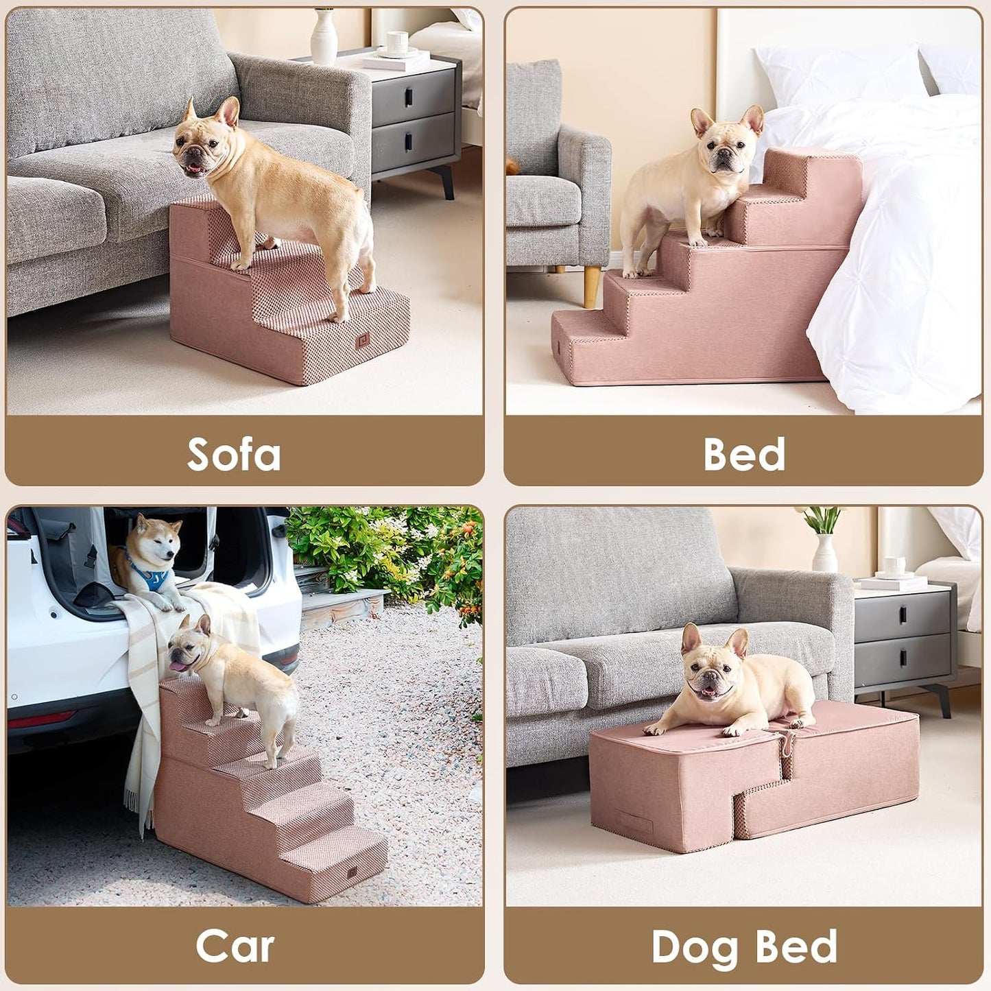 EHEYCIGA Dog Stairs for Small Dogs 13.5" H, 3-Step Dog Steps for Couch Sofa and Chair, Pet Steps for Medium Cats, Non-Slip Balanced Pet Ramp Indoor, Grey