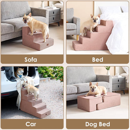 EHEYCIGA Dog Stairs for Small Dogs 13.5" H, 3-Step Dog Steps for Couch Sofa and Chair, Pet Steps for Medium Cats, Non-Slip Balanced Pet Ramp Indoor, Grey