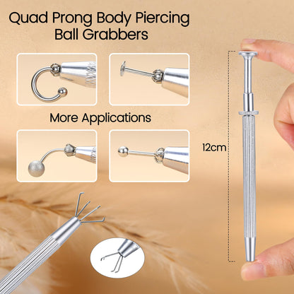 GEMQUEEN Piercing Taper Ball Grabber Tool for Changing Jewelry - 14G 16G 18G 20G Stainless Steel Flat Back Earrings Applicator Tool Threadless Insertion Pin Thread Body Piercing Kit for Ear Nose Lip