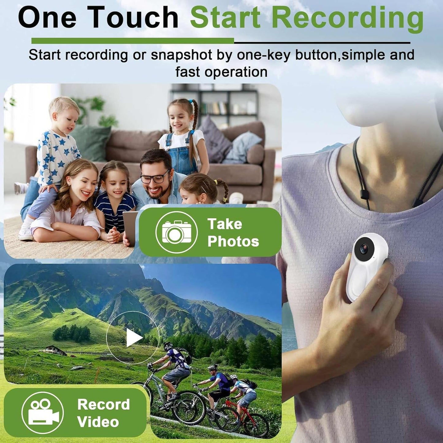 DJDAI Mini Body Camera 1080P Thumb Action Cameras Wearable Body Cam Built-in 64GB Card Hands Free Small Video Recorder Portable POV Camcorder with Magnetic Clip, Helmet Mount for Cycling, Travel, Pet