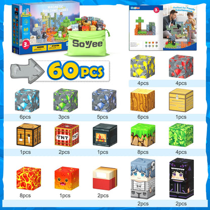 Soyee Magnetic Blocks Building Toys - Build Mine Magnet World Set Toddler Kids Sensory Toys for Boys & Girls Ages 3-5 5-7 8-12, 1'' Magnetic Cubes Game for Boys