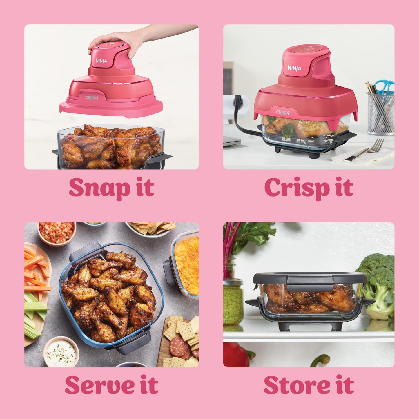Ninja Crispi 4 in 1 Glass Air Fryer, 450°F, Non Toxic, 4QT and 6 Cup Containers with Lids, Dishwasher Safe, Cyberspace Gray, 1 Count, FN101GY