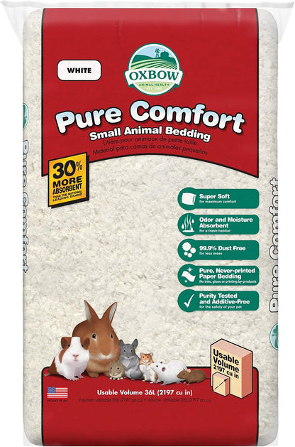 Oxbow Small Animal Bedding, Hamster, Guinea Pig, Rabbit, White, USA, 36 L | Pure Comfort, Hamster Bedding, Guinea Pig Bedding, Low Dust, Virgin Paper, Litter Box, Bunny, Rats, Gerbils, Chinchillas