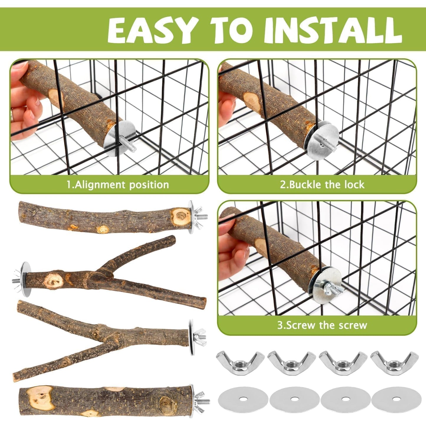 8 PCS Bird Perch Set for Cage - Natural Apple Wood Platforms & Hardwood Branches for Parakeets, Budgies, Cockatiels - Small Bird Habitat Gym, Climbing Stand & Safe Chew Toys